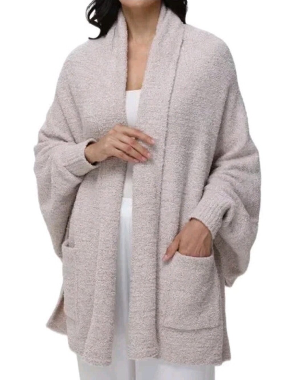 525 America The Cozy Wrap Teddy Sherpa Wrap Cardigan Oatmeal Size L/XL OSFM Open